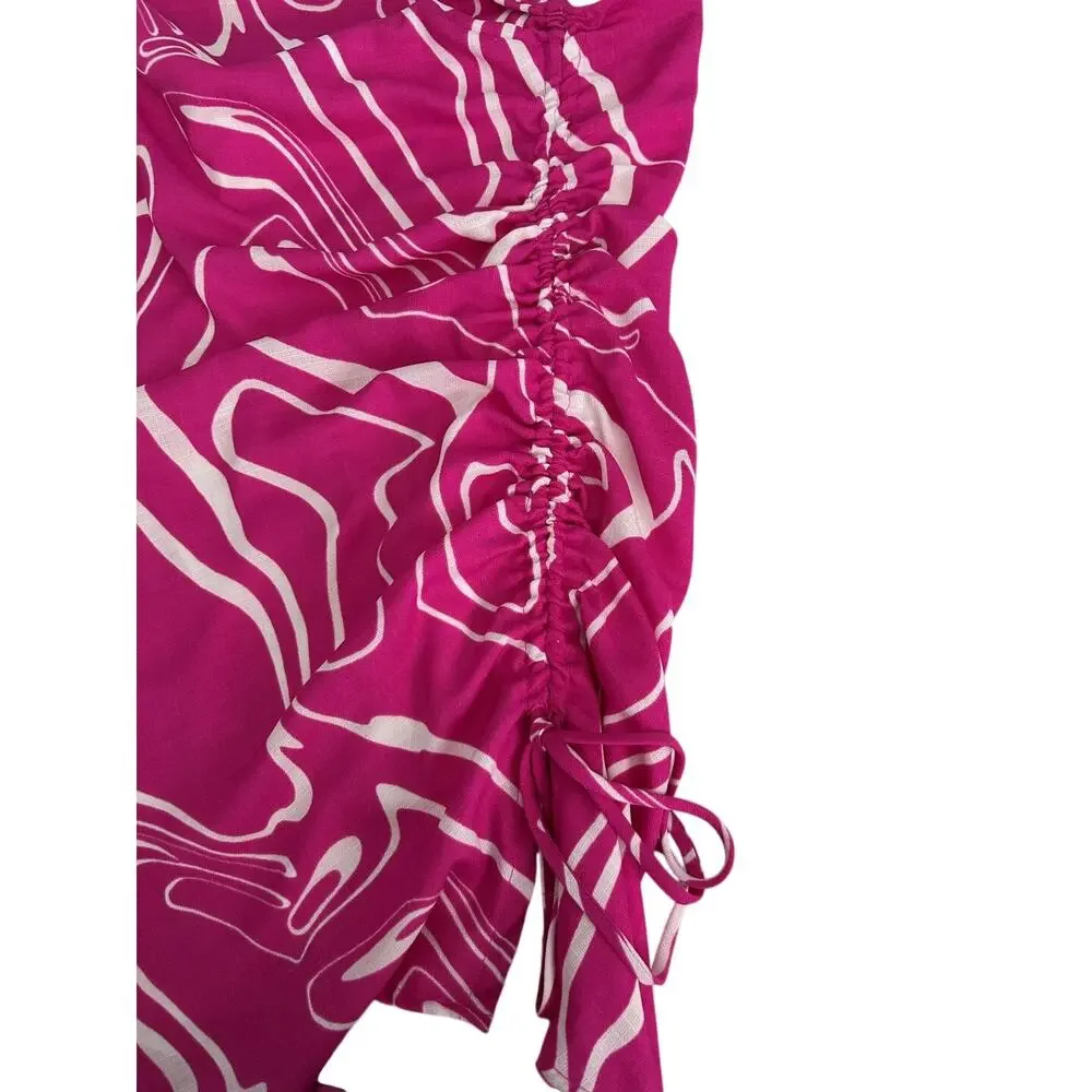 EUC Le Lis Collection Strapless Retro Ruched Pink Swirl Bodycon Mini Dress-Small - Picture 5 of 9